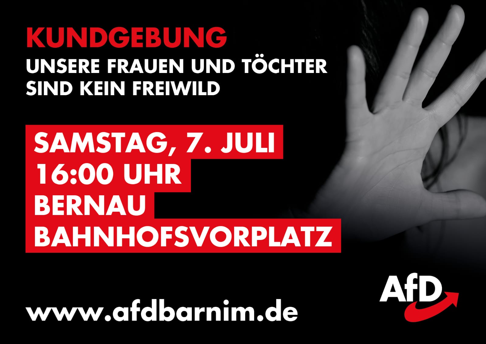 07.07.18: Kundgebung in Bernau, „Unsere Frauen und Töchter sind kein Freiwild!“