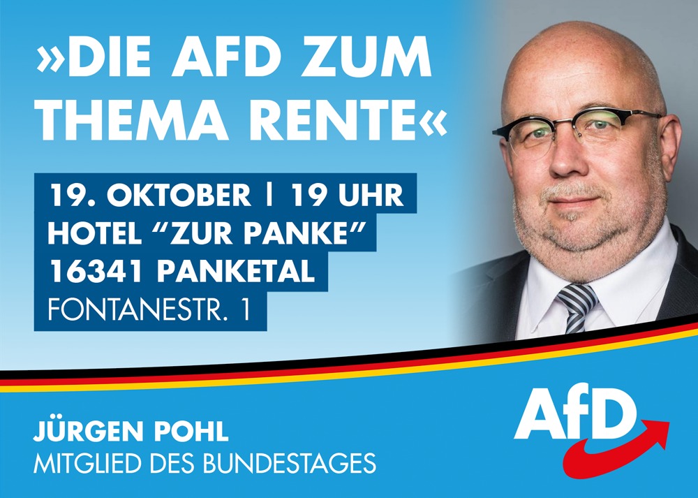 19.10.2018: Themenabend zur Rente mit dem AfD-Bundestagsabgeordneten Jürgen Pohl