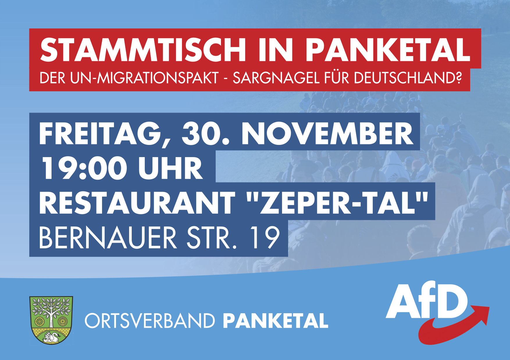 30.11.2018: +++ Politischer Stammtisch der AfD Panketal zum Thema: „Der UN-Migrationspakt – Sargnagel für Deutschland?“
